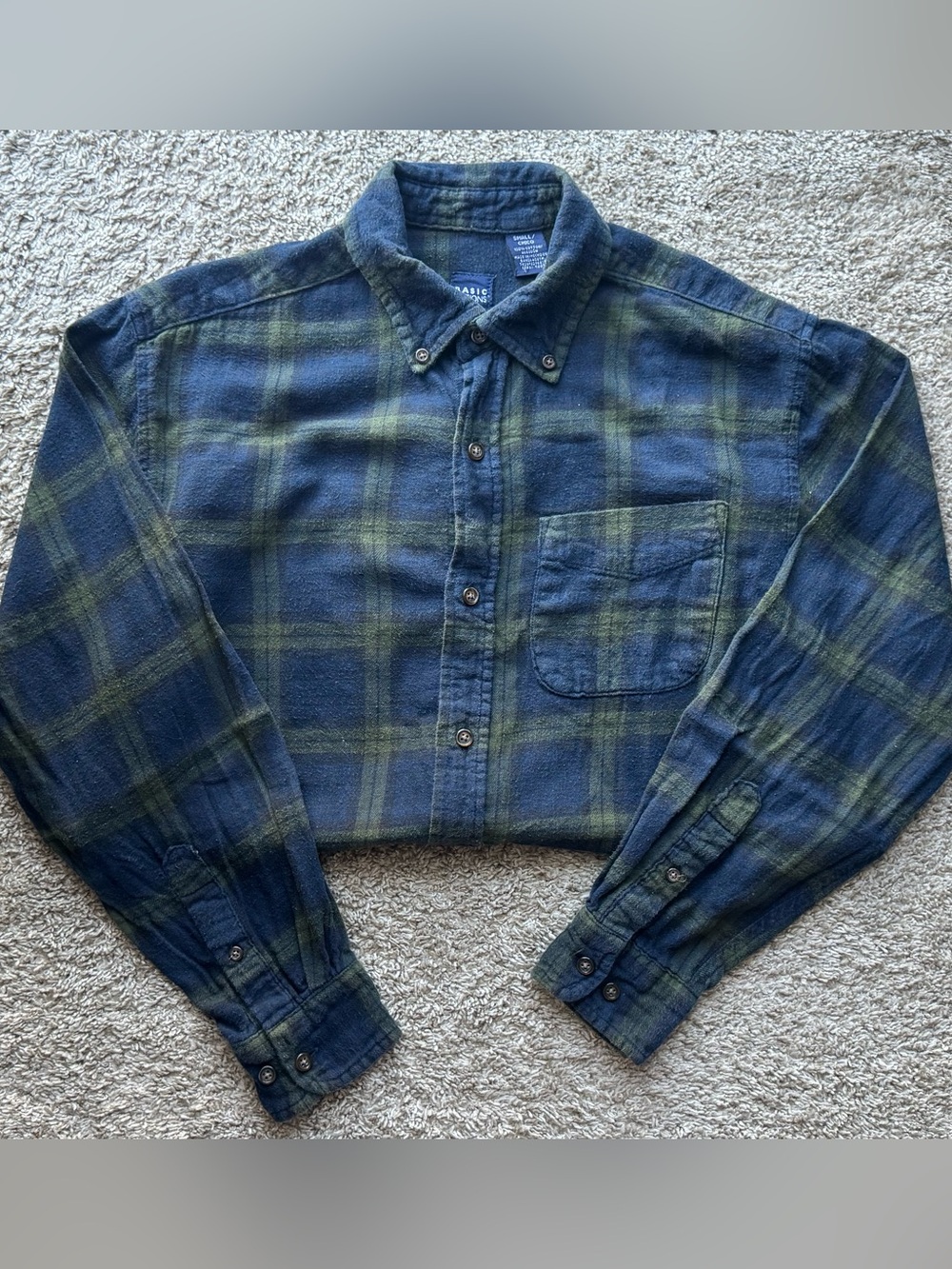Basic Editions Men’s Plaid Flannel Button Down Shirt Blue Green Size Small